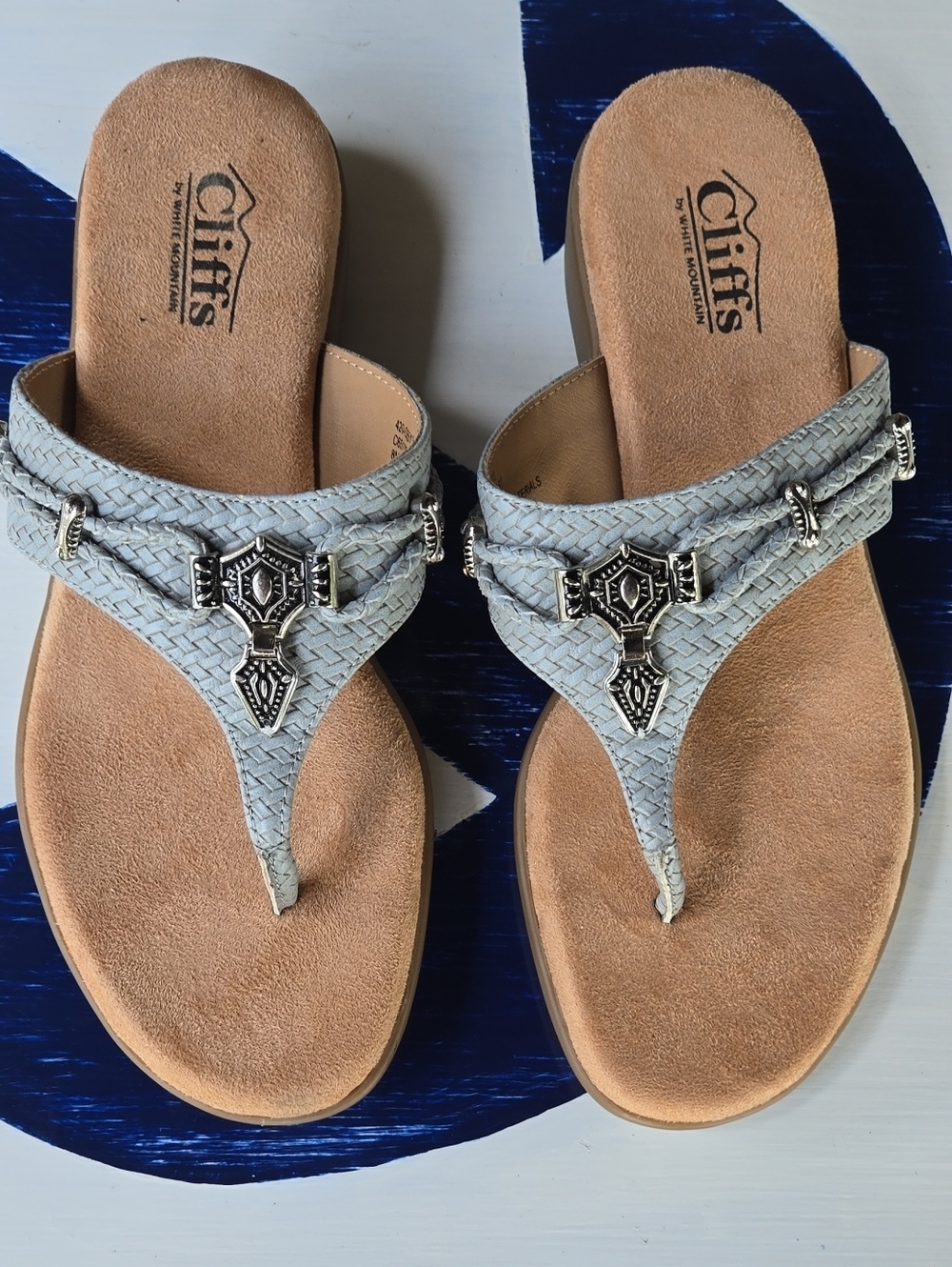 Cliffs Bailee Pale Blue Silver Beaded Vegan Sandal Size US 8